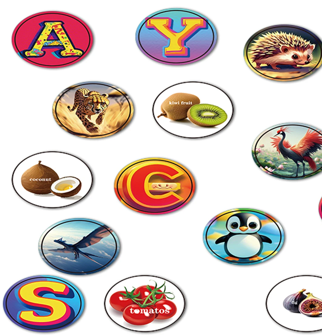 Stamps and brochures for children over 3 years old (alphabetic and animal themes)