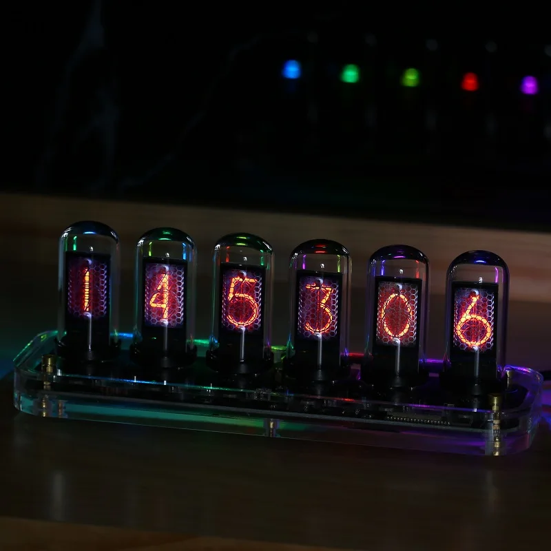 RGB 글로우 닉시 튜브 시계, 모바일 앱 편집 가능한 IPS 디스플레이 사진, 현대 디지털 데스크탑, 다기능 숫자 테이블 닉시 시계