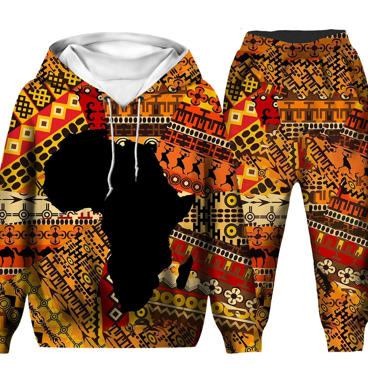 

Ethnic Style African Multicolor Printed Boys Fashion Hoodie Sets Africa Dashiki Girl's Tracksuit/Tops/Pants Leisure Outwear Suit