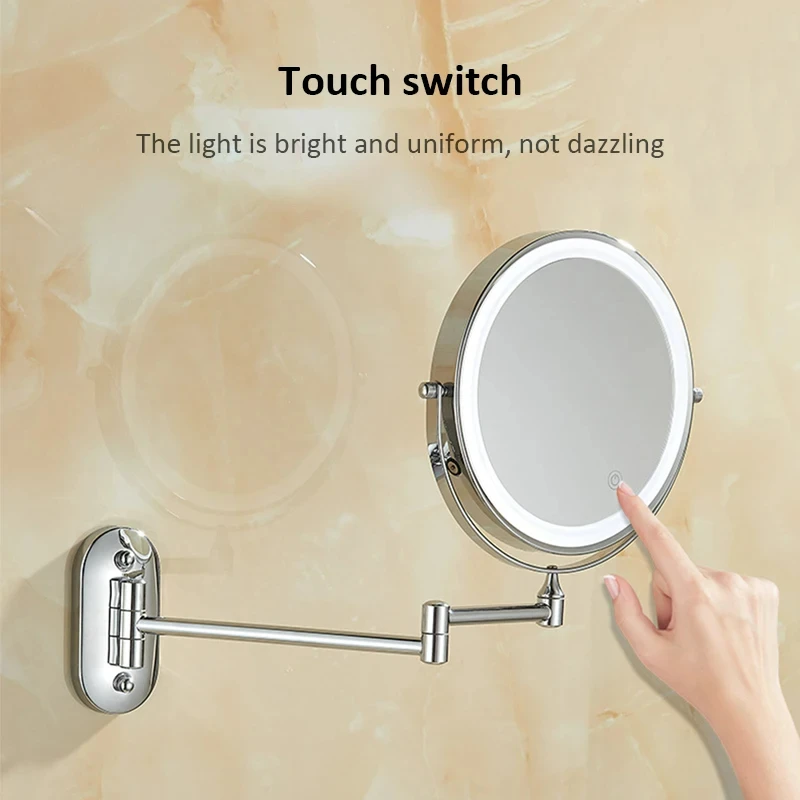 8-Inch Wall-Mounted Fill Light Makeup Double-Sided Bathroom Mirror With LED Color Temperature Control 3X/5X/7X/10X Magnified 2
