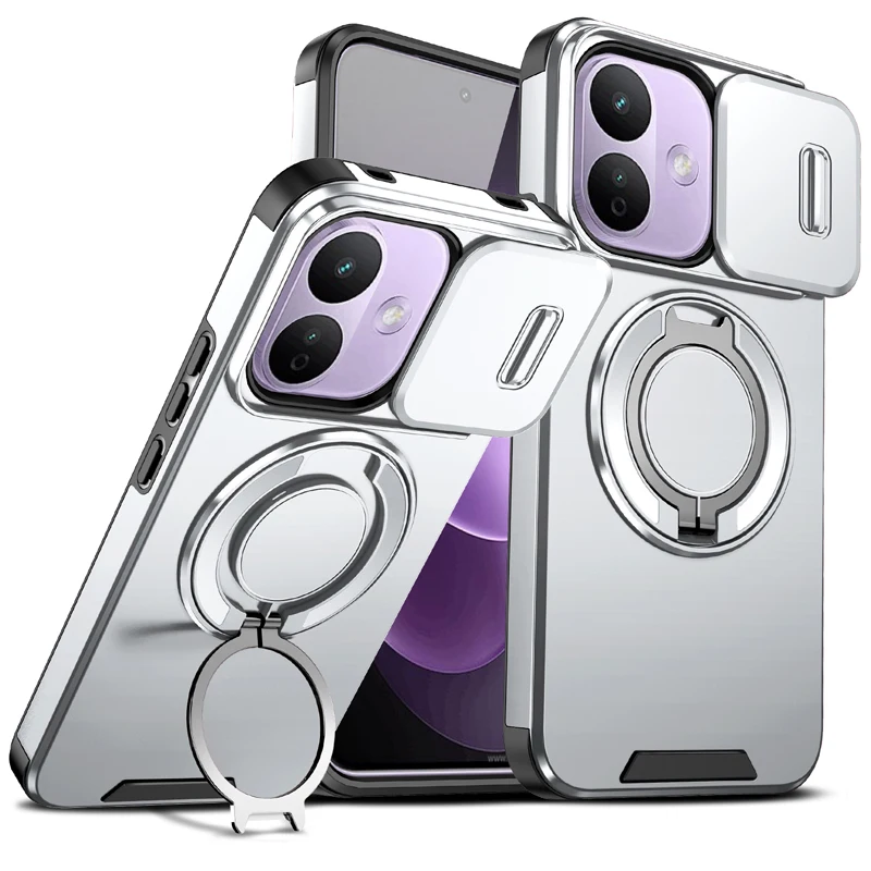 Magnetic Dropproof Phone Case with Rotatable Ring Stand and Slide Camera Cover