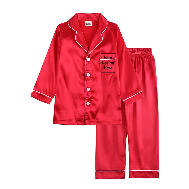 Kids Boy Girl Pajamas Silk Satin Top Pant Long sleeve Solid Button-Down Infant Baby Pyjamas Satin Set Nightgown Child Sleepwear