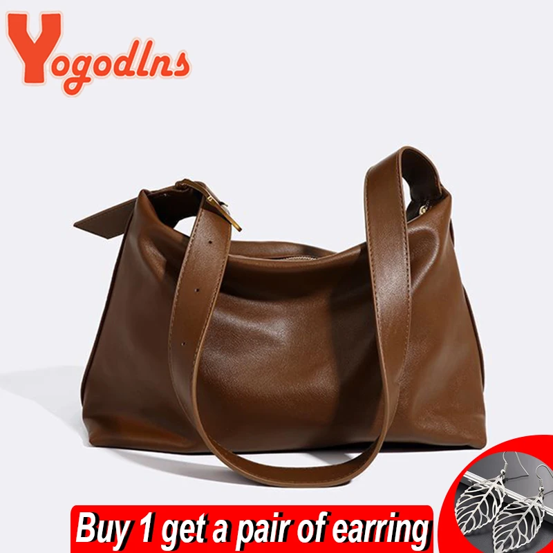 Yogodlns Soft Leather Shoulder Bag Large Capacity Armpit Bag Retro  Crossbody Bag Designer Ladies Portable Handbag Totes Purse