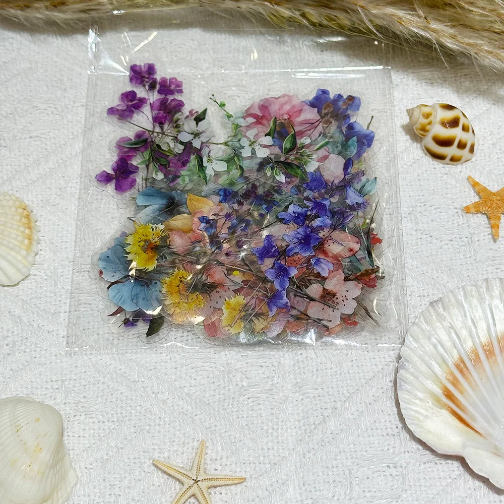 50 Sheets Transparent Watercolor Flower Stickers Aesthetic Floral Waterproof PET Decals for Scrapbook Journal Guitar Laptop