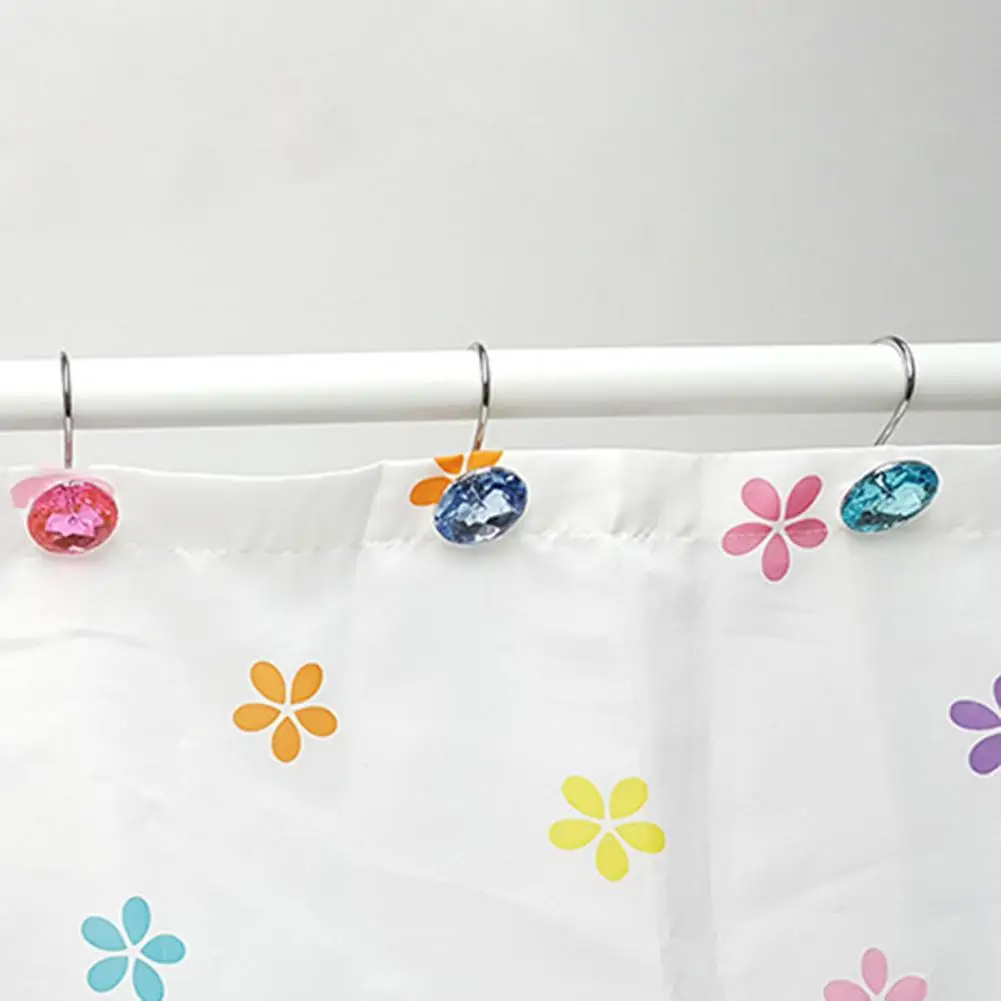 12Pcs Acrylic Rhinestone Curtain Hook Shower Rod Bathroom Curtain Hanging Buckles Decorative Window Hanger Accessories