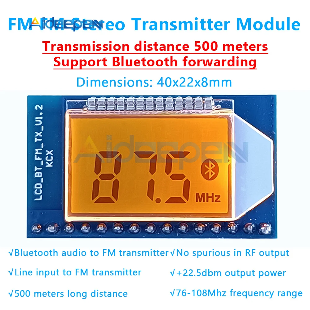 FM Stereo Ses Verici Devre Kartı Modülü Bluetooth Yönlendirme Mesafesi 500 m 76-108 MHz FM İstasyonu Dijital Ekran Modülü