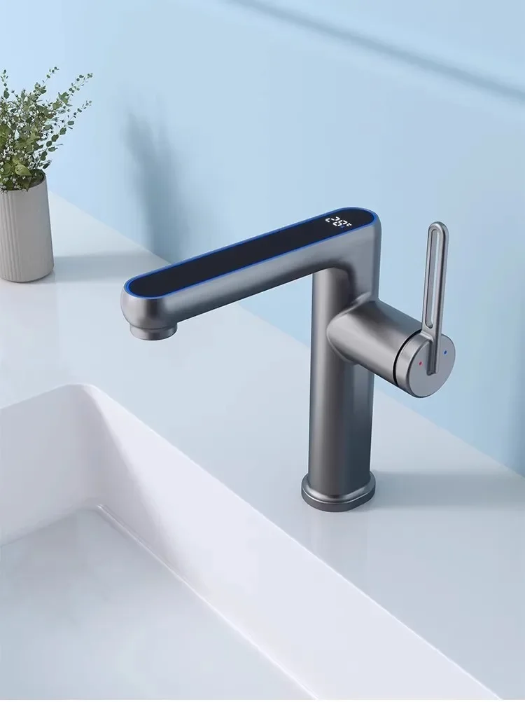 Description Picture 4 of itemBathroom Basin Faucet Single Lever Cold And Hot Digital Display Water Mixer Sink White Deck Mounted  Black Tap