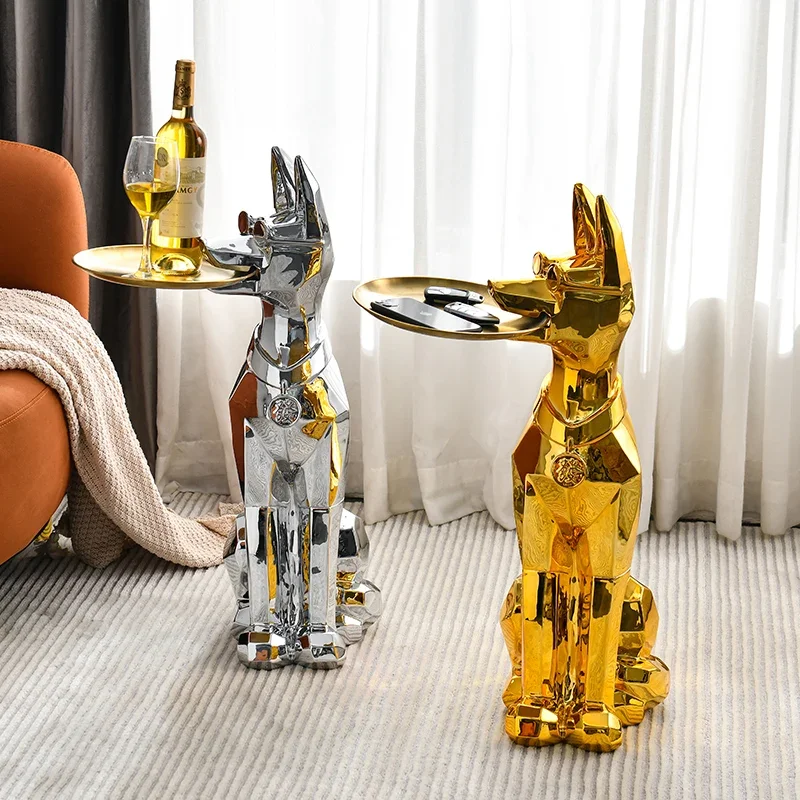 

Home Decor Golden Dog Statue Doberman Tray Sculpture Living Room Decoration Large-sized Animal Figurines Resin Crafts Modern Art