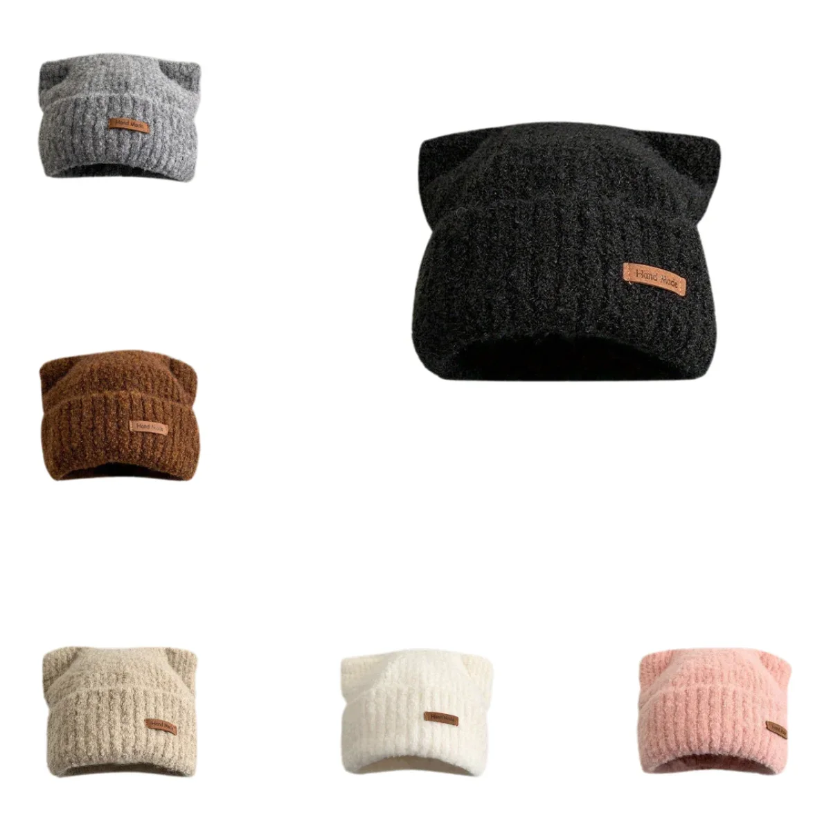 Woman Bonnet Solid Color Warmth Hat Winter Cute Cat Ear Earflap Knitted Hat Thicker Ear Protection Soft Street Beanie Hat 3