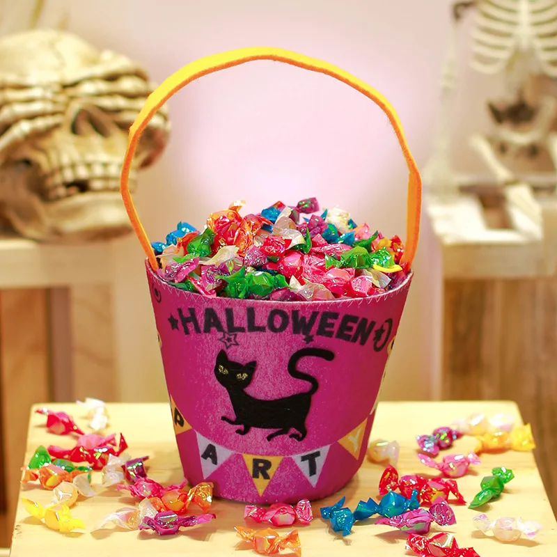 Halloween Theme Candy Bucket Bag Portable Candy Basket Kids Trick or Treat Bucket Halloween Party Decoration Supplies