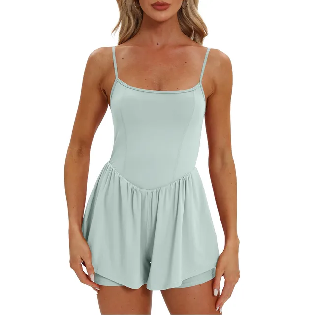 Summer Slimming Fashion Solid Color Sleeveless Spaghetti Straps Shorts Jumpsuit For Women Casual Sports Basic Comfortable Romper