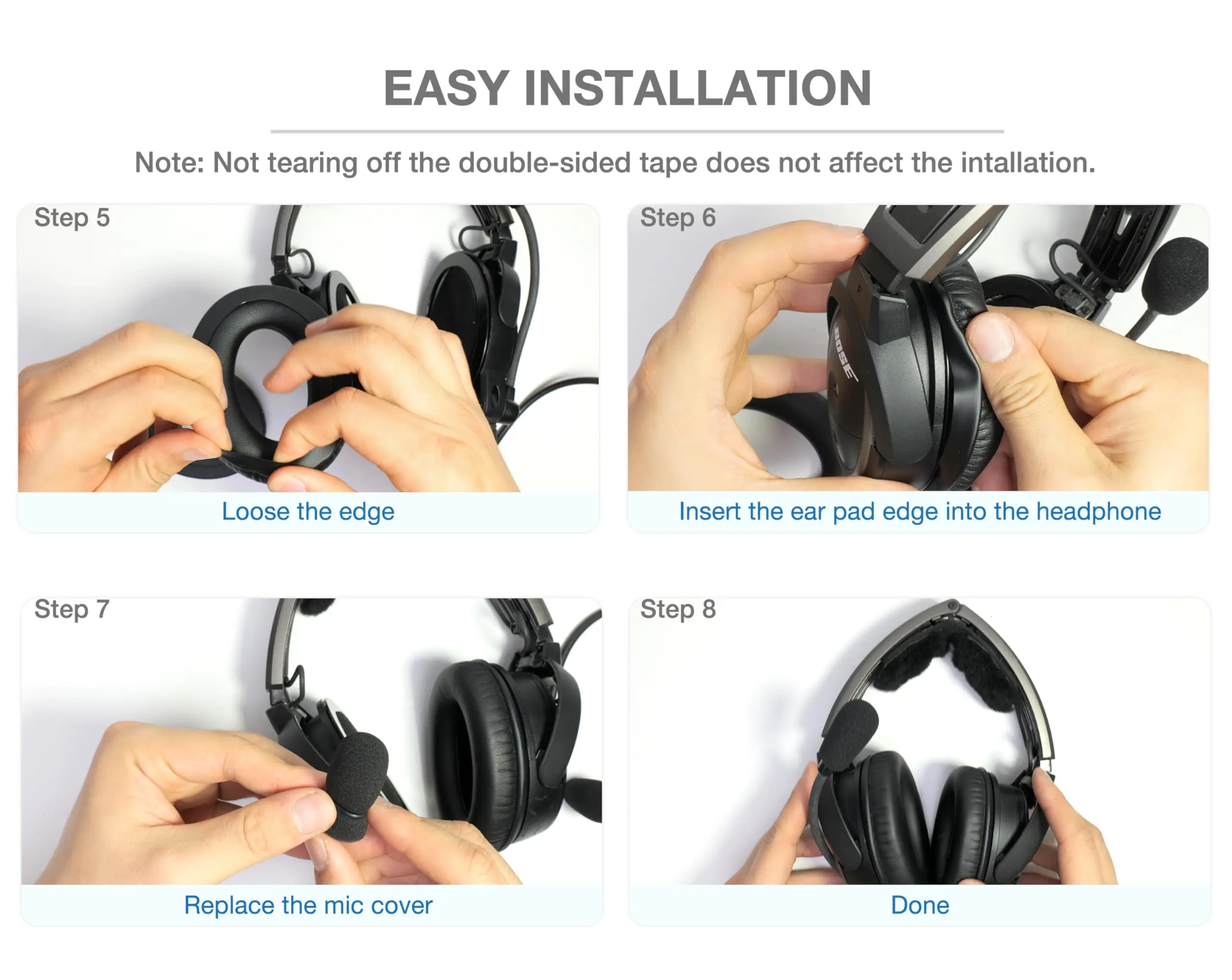 Replacement Ear Pads Cushion 3 Mic Covers Compatible with Bose A20 Aviation Headset Including Inner Ear Cup Foam Filter