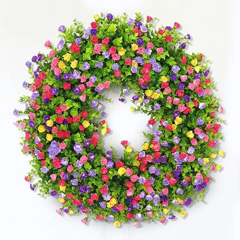 

Farmhouse Colorful Cottage Spring Wreath Eucalyptus Wedding Artificial Flower Plants Garden Front Door Decor Mother's Day Gift