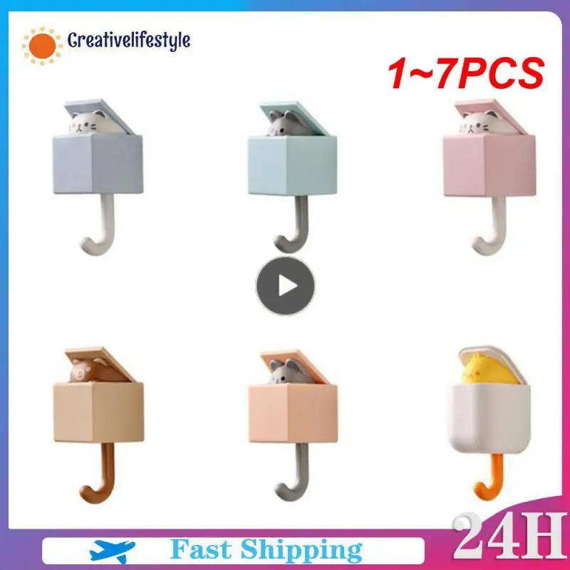 

1-7 шт., самоклеящиеся крючки-вешалки с мультяшным котом