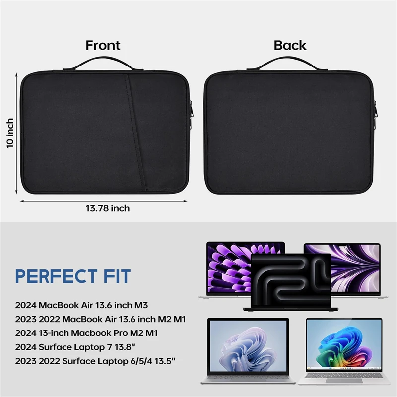 Borsa per Computer da 11 e 13 Pollici con Tasca Frontale per Alimentatore, Mouse, Ampio Spazio, Borsa per Laptop, Borsa Leggera per Computer - immagine 5