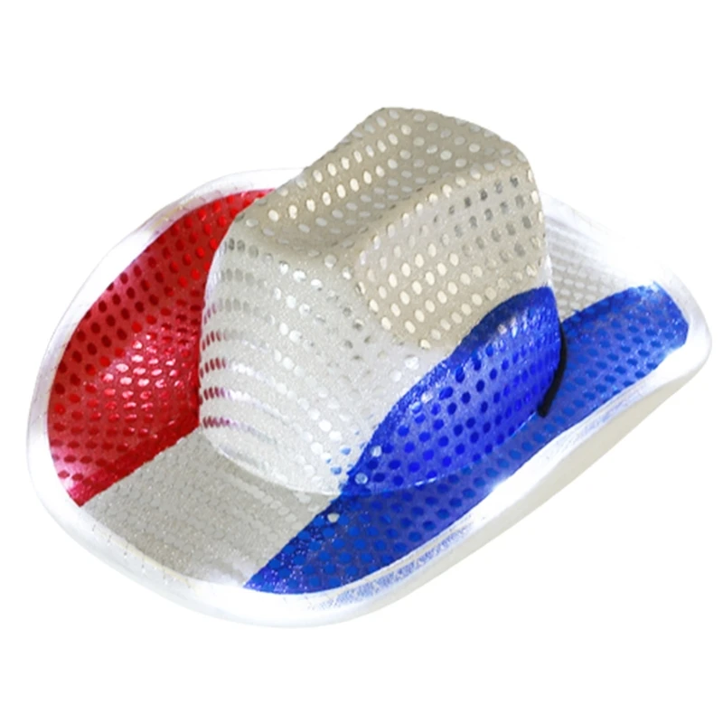 

Glowing Fedora Hat USFlag Color Cowboy Hat Musical Festival Novelty Costume Hat