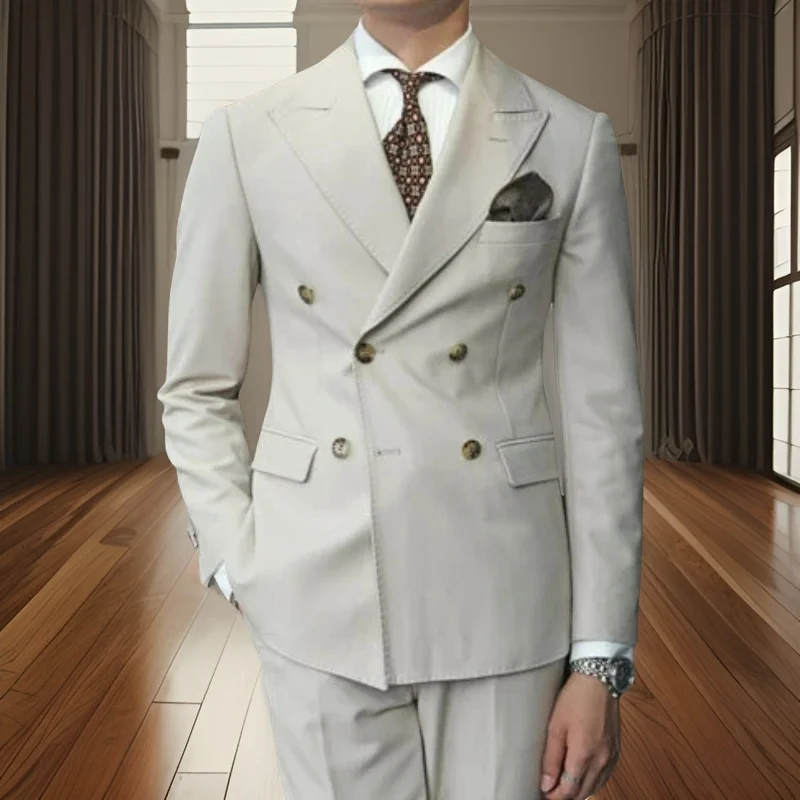 

Мужской облегающий костюм из двух предметов, двубортный Блейзер и брюки для свадьбы и выпускного вечера, смокинг для жениха, индивидуальный пошив, 2024