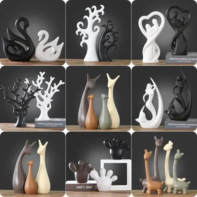 Nordic Home Decor Cute Deer Rabbit Elephant Ceramic Animal Sculpture Figurines