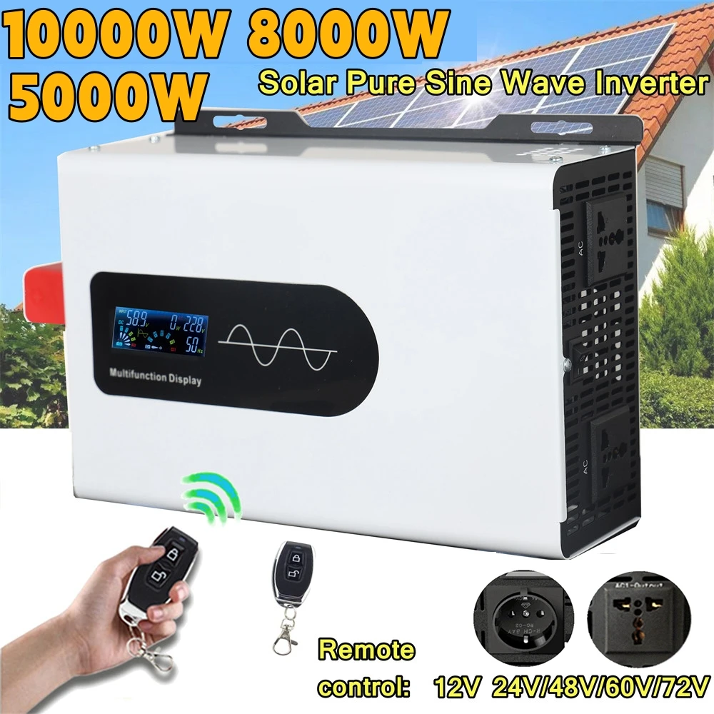 10000W 8000W Pure Sine Wave Inverter 10KW DC 12V 24V 48V To AC 110V 120V 220V Portable Charger Solar Off Grid Power Inverters