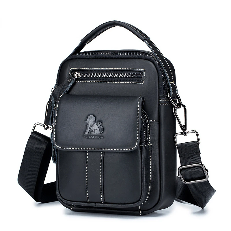 Male Cowhide Single Shoulder Crossbody Bag First Layer Cowhide Casual Retro Vertical Multi-functional Fashion Brown Black Bag