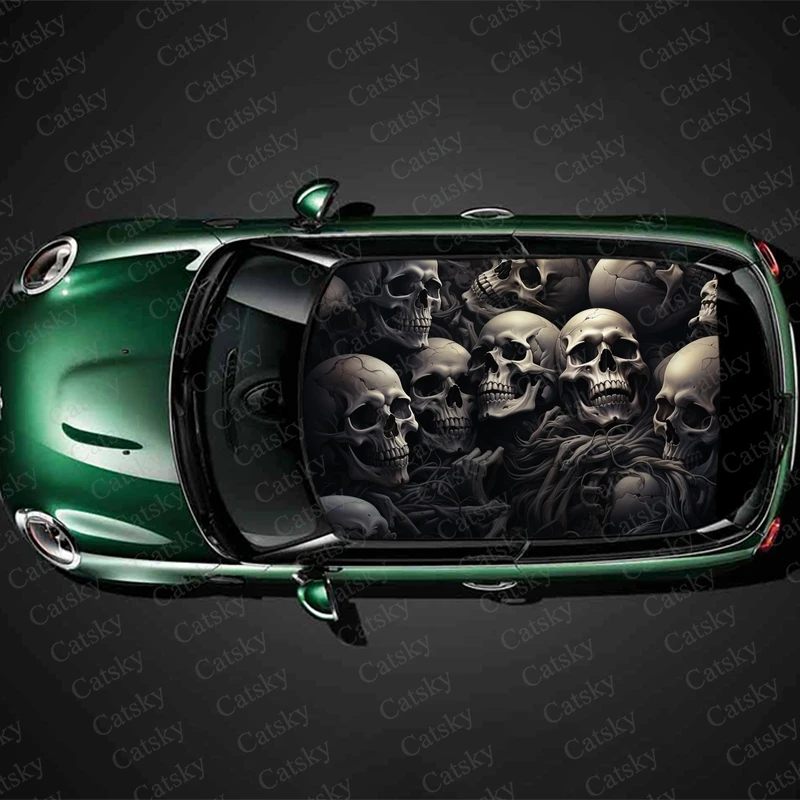 

Grunge 3D Skulls Pile Car Roof Sticker Wrap Racing SUV Accessories Packaging Painted PVC Custom Car Graphic Decal