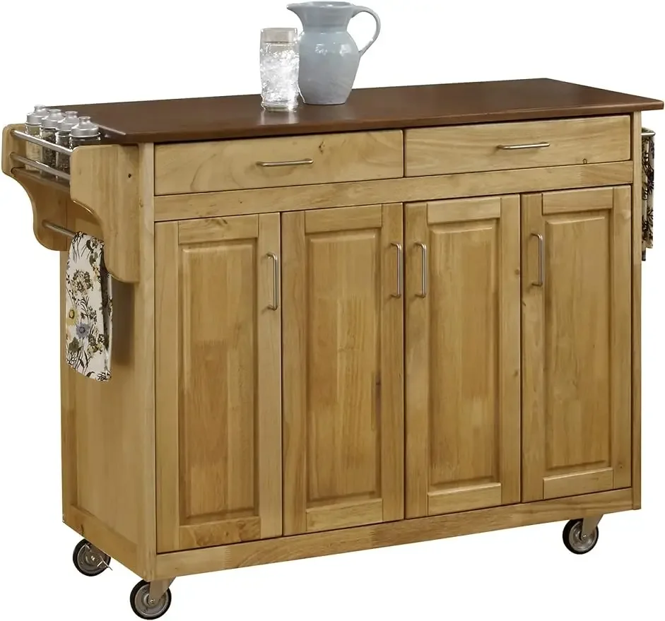 

Home Styles Create-a-Cart Cottage Natural Finish Four-door Cabinet with Oak Top, Four Wood Panel Doors, Three Adjustable