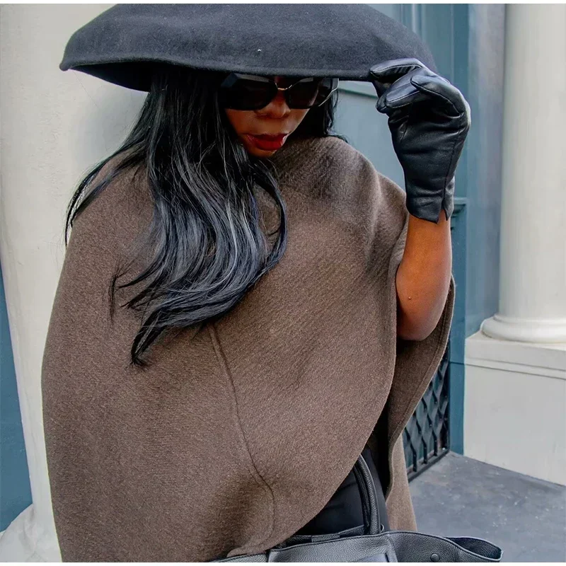 Elegant Irregular Cloak Coat Women Solid Half Sleeve O Neck Scarf Loose Female Jacket 2025 Winter Lady Thick Chic Overcoat New