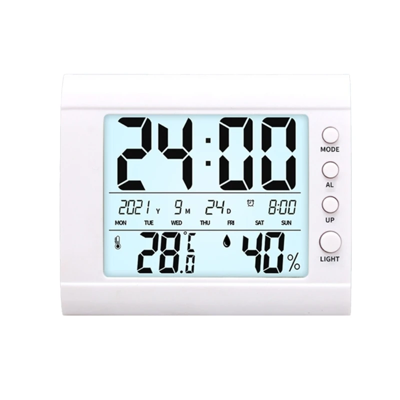 Digital Wall Desk Clock with Temperature Humidity Date Week Large LCD Display Battery Operated Alarm Clock for Bedroom 6