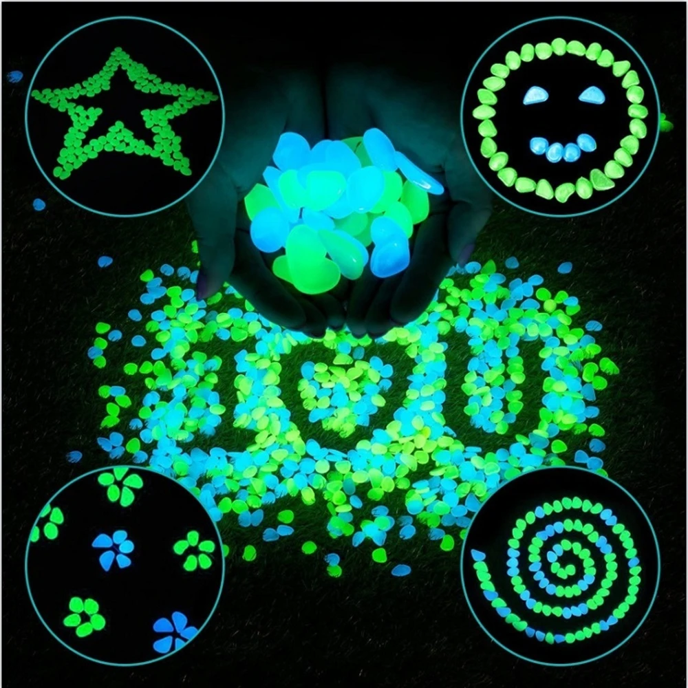 Glow Stones Garden Decoration Decorative Stones 50/100/200Pcs Glowing Pebble Dark Pebbles Sidewalk Garden Terrace Lawn Patio Fish Tank Aquarium Decoration