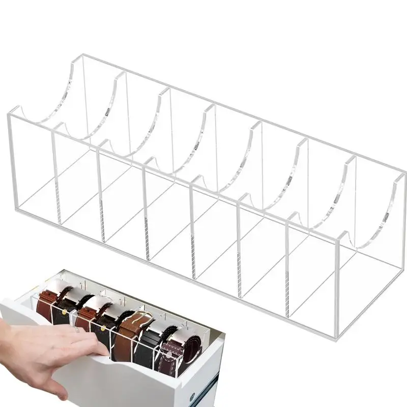Organizador de cinturones acrílico con compartimentos, vitrina transparente para cinturones y corbatas, ideal para organizar bufandas en el armario.