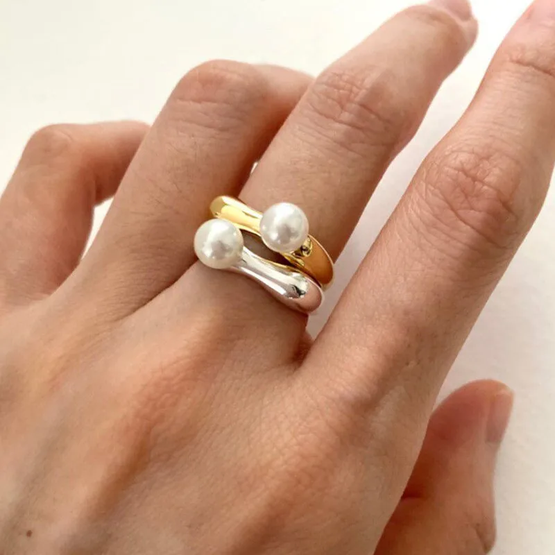 VOQ Silver Color Elegant Pearl Adjustable Ring Female Girl New Korean Fashion Fine Jewelry Gift Party pearl finger ring fashion rings fashion ring finger rings