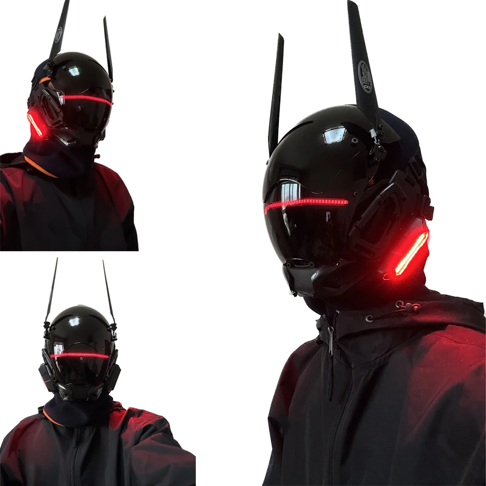 Cyberpunk Mask Red Led Mech Cosplay Stage Show Sci-Fi Adult Halloween Party Gift