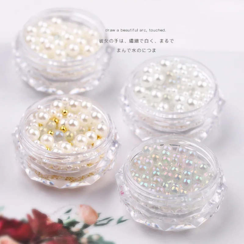 

Nail Imitation Pearls Rhinestones Round Mix Size Decoration Nail Art Manicure 3D White Pink Beauty Salon Jewelry Pearls Beads