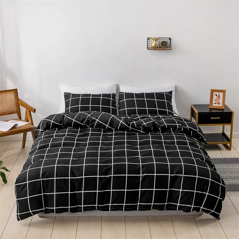 

MIDSUM Black Grid Bedding Set Duvet Cover Pillowcase Set Geometric Quilt Cover Use For Twin Queen size Bed Nordic Home Dormitory