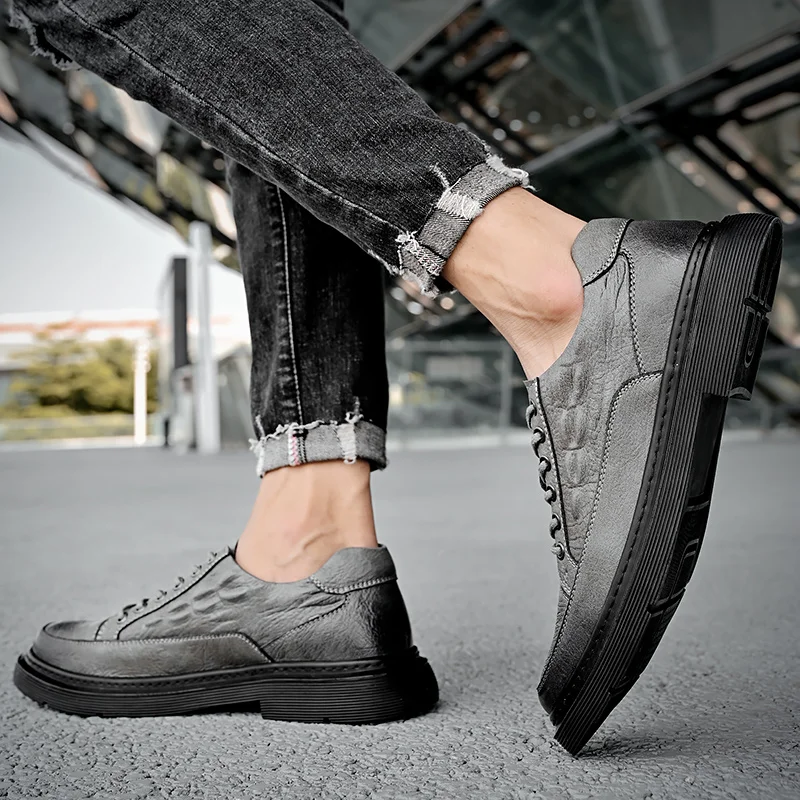 Scarpe casual in pelle da uomo Slip Comode in pelle Casual Trekking Walking Escursionismo leggero_voghion.com
