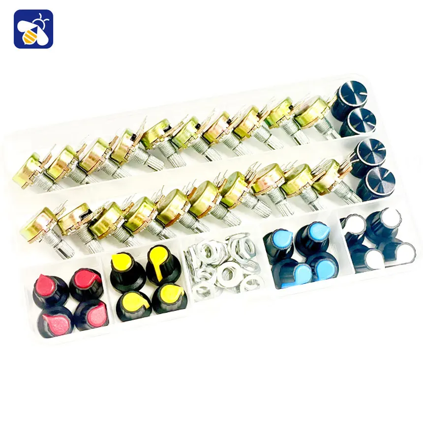 40PCS Potentiometers WH148 Single Kit Box 15MM potenciometro switch potentiometer knob Variable Resistors B5K 10K 20K 50K 100K