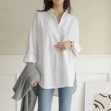 

Oversize White Women's Shirt Casual Long Sleeve Fashion Woman Blouses 2022 Solid Turn-down Collar Female Blouses and Shirts New