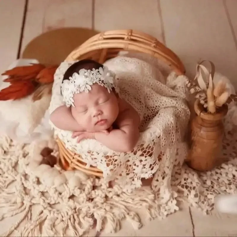 1pc Newborn Growth Souvenirs Vine Basket Photography Props Baby Home Decoration Studio Shooting Key Photography Accessories Tool