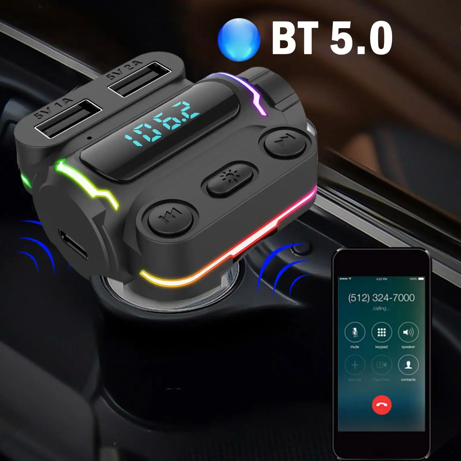 Tanie Car Bluetooth 5.0 FM Transmitter Wireless Handsfree Audio Receiver Auto sklep