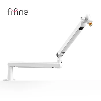 Braccio per microfono FIFINE, braccio per microfono regolabile a basso profilo con morsetto per montaggio su scrivania, cavo per streaming di giochi-Bianco BM88W