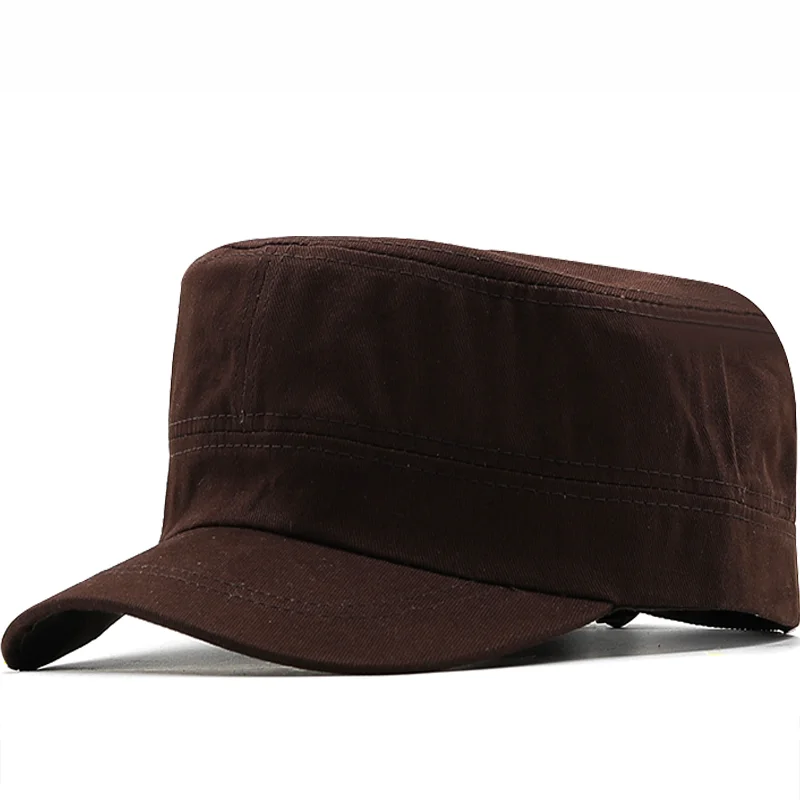 Military Cap Men Solid color Summer Autumn Casual Cadet Hat Washed Cotton Flat Top Female Vintage Army Hats