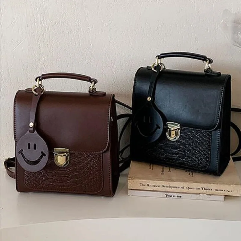 Women Luxury Fashion Vintage Alligator Leather Small Backpack Multifunctional Korean Casual Shoulder Bags Totes Messenger Bag