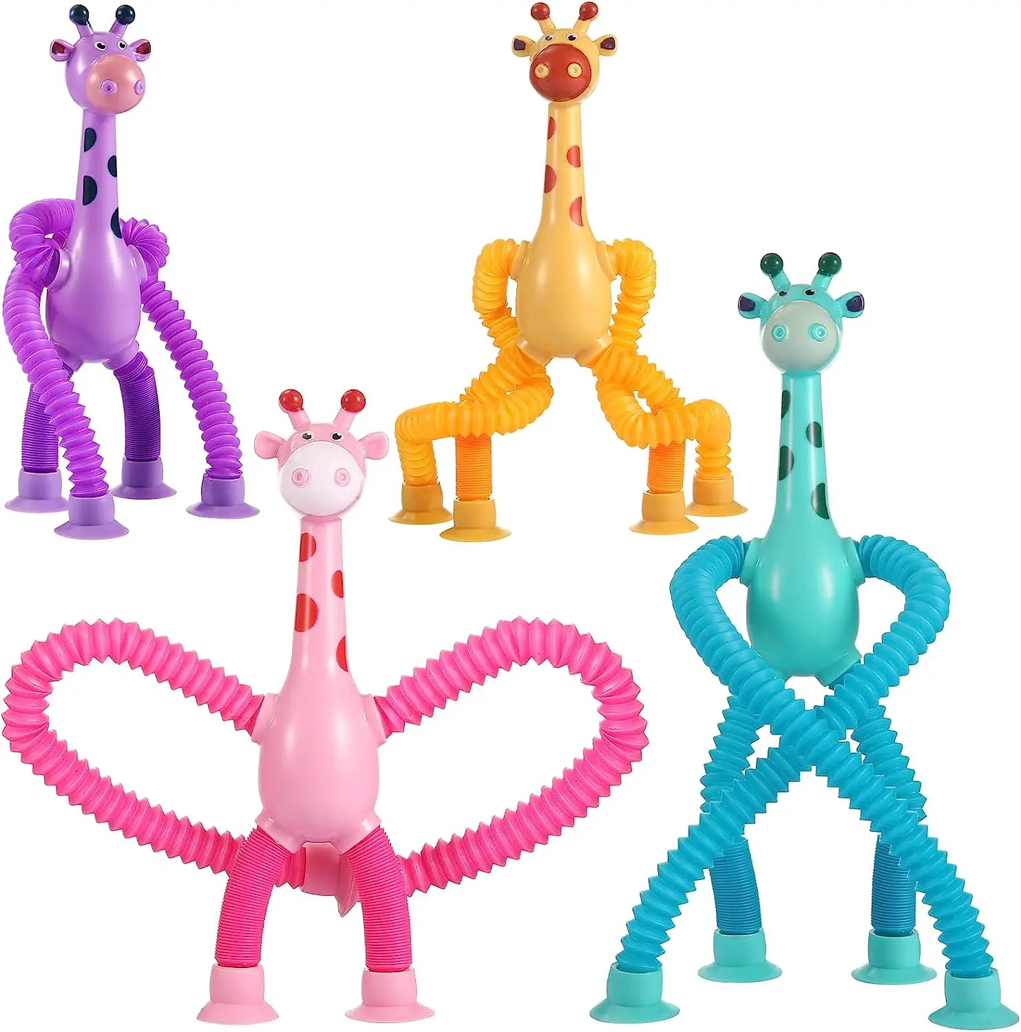 giraffe toy tubes 4 Pack Telescopic Suction Cup Giraffe Toy Sensory Tubes for Boys Girls Autistic Travel Toys For Christmas Gift