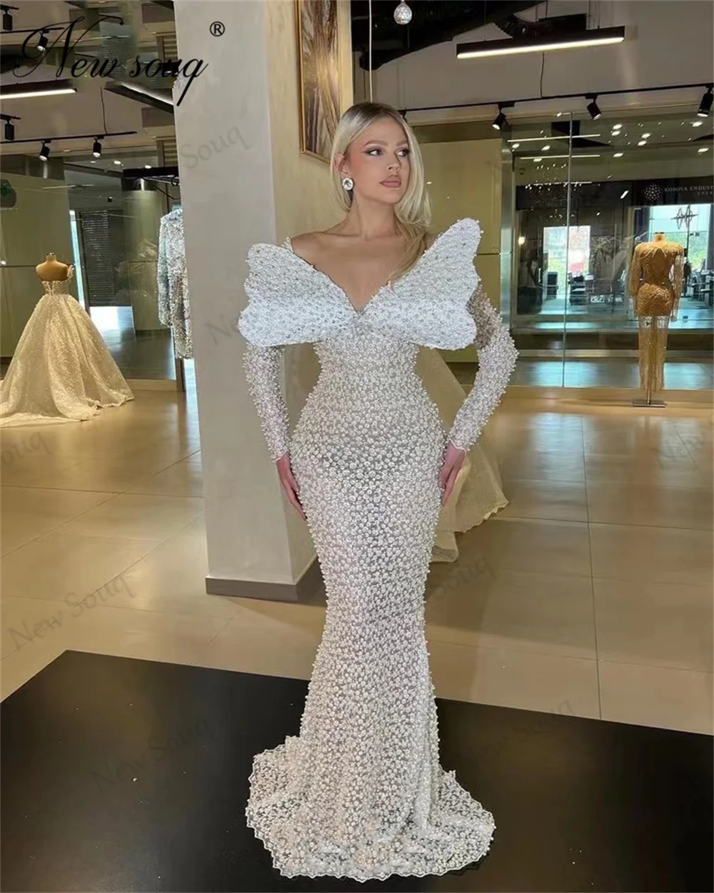 

Женское вечернее платье с юбкой годе, элегантное платье с длинными рукавами, украшенное бусинами-бабочками, украшенное кристаллами, в стиле Дубая, для дня рождения и помолвки