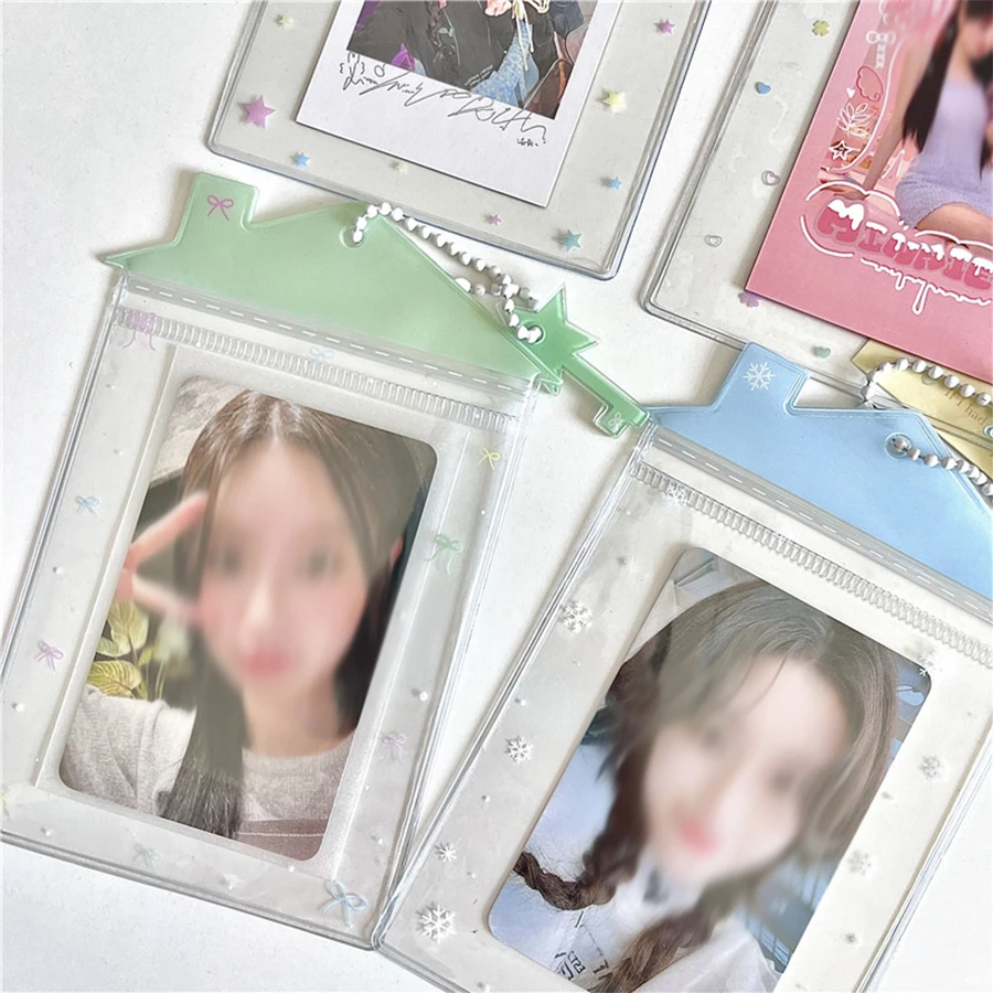 PVC cute little house card cover school meal card Polaroid star storage pendant card cover 3