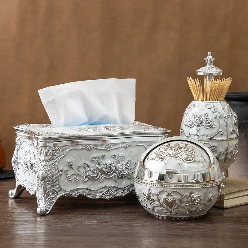 Home living room, office, tissue storage box, Toothpick box, European light luxury pressing toothpick container, tissue box set 2