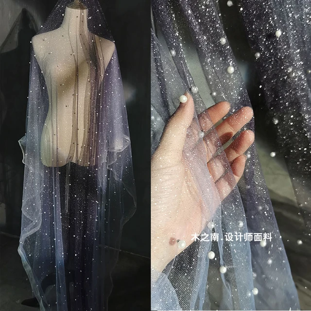 Sprinkling Gold Tulle Fabric Blue White Gradient Diy Stage Clothes