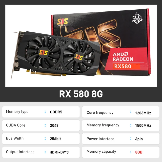 SEJISHI SJS RX 580는 고성능을 자랑하며 PC HDMI에 최적화된 AMD Radeon RX580 8G 프로모션 그래픽 비디오 카드입니다.