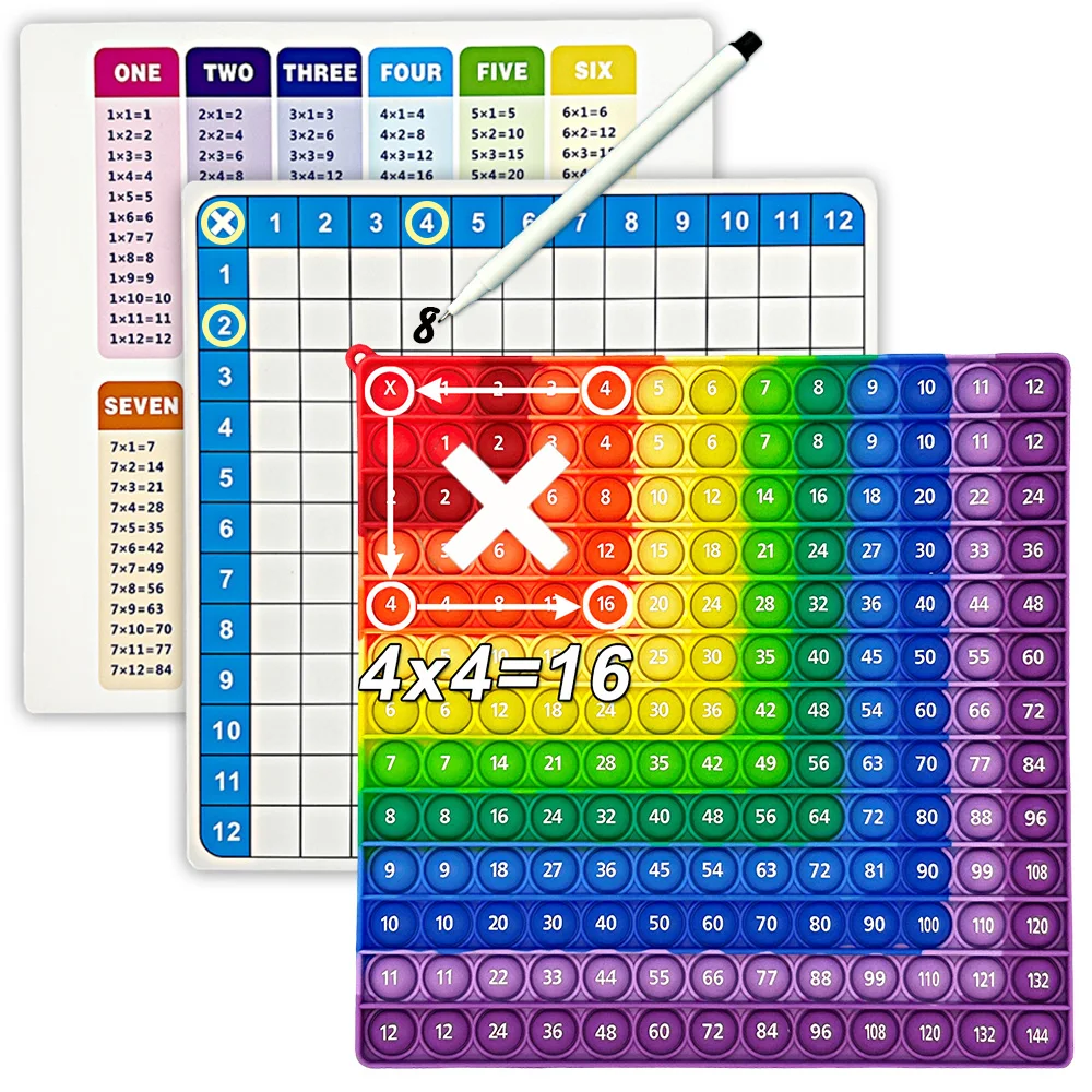 1-12 Multiplication Practice Board Games with Erasable Card Pen, Times Table Learning Math Pop Toys Stationery Manipulatives Kid 3