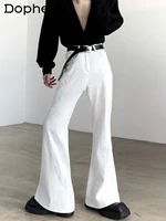 2024 New High-end White Jeans Men's American Style Retro High Street Trendy Zipper Flared Denim Trousers Male Pocket Denim Pants 1